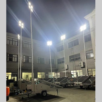 全方位移动升降工作灯手推拖车9米灯塔太阳能发电照明灯车
