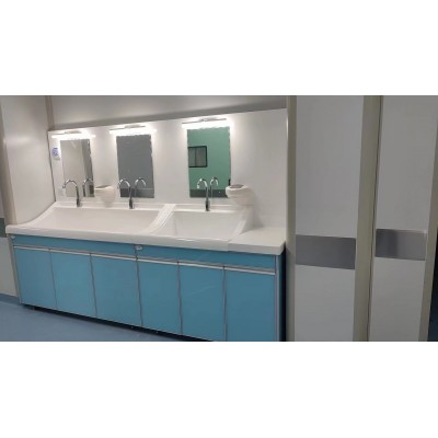 高分子洗手池高背板双人位三人位鹅颈式出水